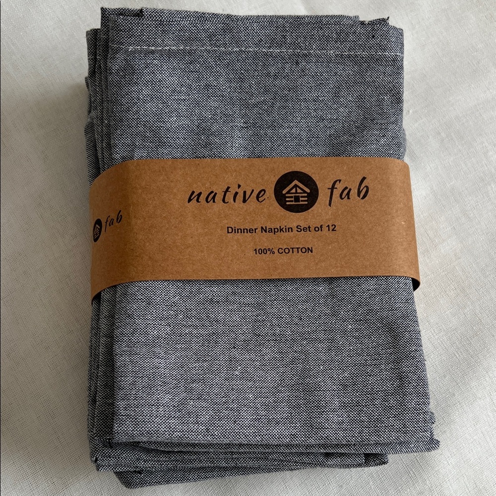 Native Fab Black and White 100%Cotton Dinner Napkin Set of 12
